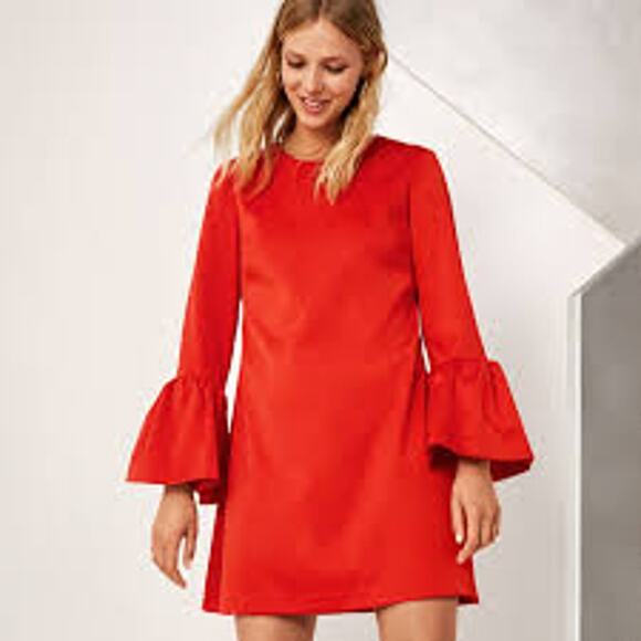 H&M Women’s Red Bell Sleeve Shift Dress – Size 14, NWT, Holiday Party Dress - Picture 1 of 8